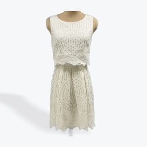 Antonio Melani Dress Size 0‎ Sleeveless Eyelet Lace Overlay A-Line Ivory